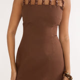 Your Knowing Cut-Out Bead Neckline Mini Dress Chocolate