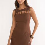 Your Knowing Cut-Out Bead Neckline Mini Dress Chocolate