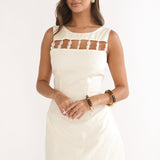 Your Knowing Cut-Out Bead Neckline Mini Dress Cream