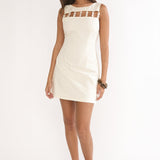 Your Knowing Cut-Out Bead Neckline Mini Dress Cream