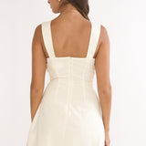 Your Knowing Cut-Out Bead Neckline Mini Dress Cream