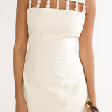 Your Knowing Cut-Out Bead Neckline Mini Dress Cream