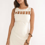 Your Knowing Cut-Out Bead Neckline Mini Dress Cream
