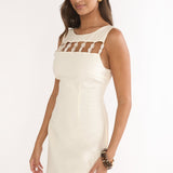 Your Knowing Cut-Out Bead Neckline Mini Dress Cream