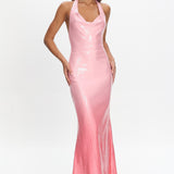 Koral Halter Sequin Maxi Dress Gradient Pink