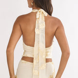 Golden Hours Cowl Halter Top Embellished Yellow