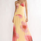 Justyne Drop Waist Halter Maxi Dress Floral Yellow