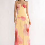 Justyne Drop Waist Halter Maxi Dress Floral Yellow