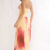Justyne Drop Waist Halter Maxi Dress Floral Yellow