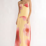 Justyne Drop Waist Halter Maxi Dress Floral Yellow