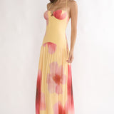Justyne Drop Waist Halter Maxi Dress Floral Yellow