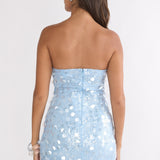 Kalaya Asymmetric Strapless Mini Dress Sequin Blue