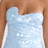 Kalaya Asymmetric Strapless Mini Dress Sequin Blue