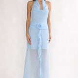 Thailah Gathered Waist Cowl Maxi Dress Ice Blue