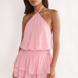 Seliah Halter Layered Hem Mini Dress Blush