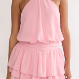 Seliah Halter Layered Hem Mini Dress Blush