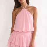 Seliah Halter Layered Hem Mini Dress Blush