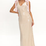 Bellamira Bow Shoulder Maxi Dress Sequin Champagne