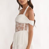 Esmara Mesh Waist Halter Mini Dress White