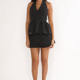 Molly Halter Peplum Top Polka Dot Black