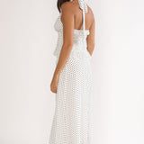 Caliah Ruffle Split Maxi Skirt Polka Dot Ivory