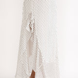 Caliah Ruffle Split Maxi Skirt Polka Dot Ivory