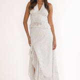 Caliah Ruffle Halter Top Polka Dot Ivory
