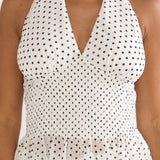 Caliah Ruffle Halter Top Polka Dot Ivory
