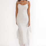 Emmara Tied Shoulder Maxi Dress Polka Dot White