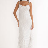 Emmara Tied Shoulder Maxi Dress Polka Dot White
