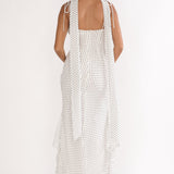 Emmara Tied Shoulder Maxi Dress Polka Dot White