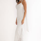 Emmara Tied Shoulder Maxi Dress Polka Dot White