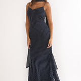 Emmara Tied Shoulder Maxi Dress Polka Dot Navy