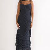 Emmara Tied Shoulder Maxi Dress Polka Dot Navy