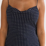 Emmara Tied Shoulder Maxi Dress Polka Dot Navy