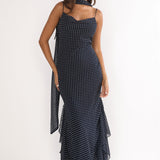Emmara Tied Shoulder Maxi Dress Polka Dot Navy