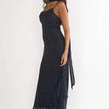 Emmara Tied Shoulder Maxi Dress Polka Dot Navy