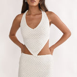 Palaya Crochet Knit Mini Skirt Sequin Cream