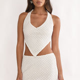 Palaya Crochet Knit Mini Skirt Sequin Cream