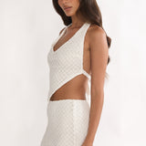 Palaya Crochet Knit Mini Skirt Sequin Cream