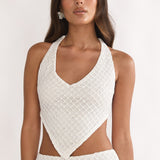 Palaya Crochet Knit Halter Top Sequin Cream