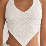 Palaya Crochet Knit Halter Top Sequin Cream
