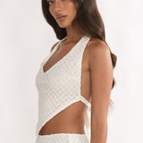 Palaya Crochet Knit Halter Top Sequin Cream