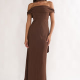 Alissa Off-Shoulder Maxi Dress Polka Dot Chocolate