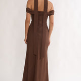 Alissa Off-Shoulder Maxi Dress Polka Dot Chocolate