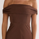 Alissa Off-Shoulder Maxi Dress Polka Dot Chocolate