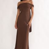 Alissa Off-Shoulder Maxi Dress Polka Dot Chocolate