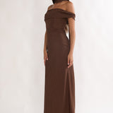 Alissa Off-Shoulder Maxi Dress Polka Dot Chocolate
