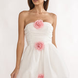 Cassandrae Rosette Strapless Mini Dress White