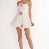 Cassandrae Rosette Strapless Mini Dress White